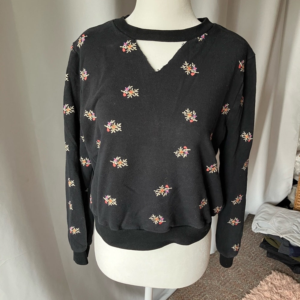 Love Fire Black and Floral Sweatshirt Size Small